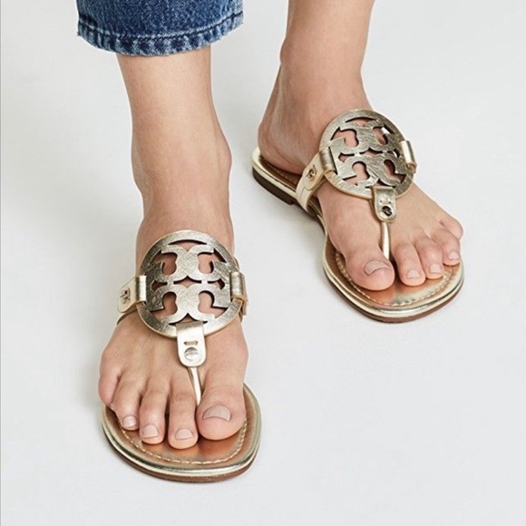 Tory Burch | Shoes | Tory Burch Metallic Miller Leather Thong Sandals 8 |  Poshmark